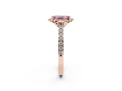 Fancy Pink Emerald Cut Diamond Solitaire Ring Set in Rose gold with Pavé Band and Floral Prong Setting