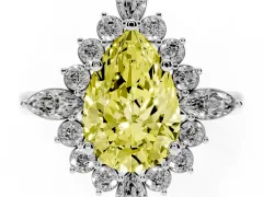 Fancy Yellow Pear Cut Diamond Cluster Halo Ring Set in Platinum with Marquise and Round Accents