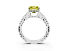 Fancy Yellow Asscher Cut Diamond Solitaire Pavé Milgrain Engagement Ring Set in Platinum with Prong Setting