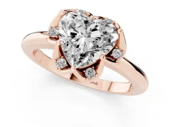 Heart Cut Diamond Round Cluster Halo Ring Set in Rose gold with Solitaire Band and Prong Setting