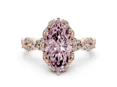 Fancy Pink Marquise Cut Diamond Halo Twist Band Solitaire Ring Set in Rose gold with Prong-Set Center Stone
