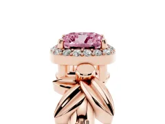 Fancy Pink Cushion Cut Diamond Halo Floral Band Ring Set in Rose gold with Prong Setting