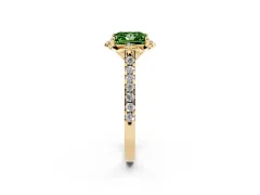 Fancy Green Princess Cut Diamond Solitaire Ring Set in Yellow gold with Pavé Band and Floral Prong Setting