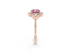 Fancy Pink Cushion Cut Diamond Cluster Ring Set in Rose gold with Beaded Band