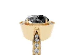 Fancy Black Round Cut Diamond Halo Engagement Ring Set in Yellow gold with Accent Split Shank Band