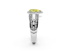 Fancy Yellow Pear Cut Diamond Halo Ring Set in Platinum with Double Pavé Split Shank