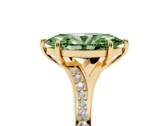 Fancy Green Marquise Cut Diamond Solitaire Ring Set in Yellow gold with Pavé Accent Band and Classic Prong Setting