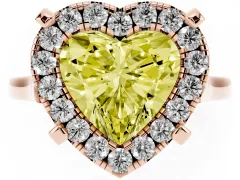 Fancy Yellow Heart Cut Diamond Cluster Halo Solitaire Ring Set in Rose gold with Prong Setting