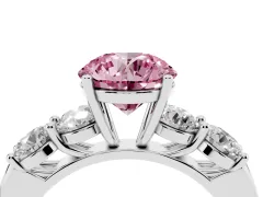 Fancy Pink Round Cut Diamond Five-Stone Prong Set Ring Set in Platinum with Classic Band