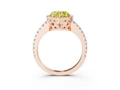 Fancy Yellow Heart Cut Diamond Halo Ring Set in Rose gold with Pavé Shoulders and Halo-Framed Center