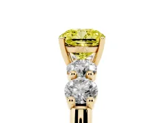 Fancy Yellow Cushion Cut Diamond Five-Stone Prong Set Ring Set in Yellow gold with Classic Band