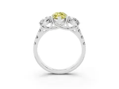 Fancy Yellow Marquise Cut Diamond Three-Stone Ring Set in White gold with Pavé Band
