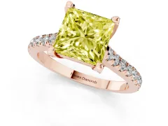 Fancy Yellow Princess Cut Diamond Solitaire Ring Set in Rose gold with Brilliant Pavé Band and Prong Setting