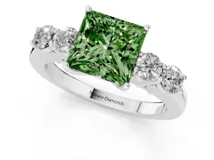 Fancy Green Princess Cut Diamond Five-Stone Prong Set Band Ring Set in Platinum with Polished Band