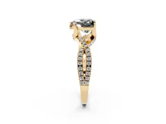 Fancy Black Heart Cut Diamond Twist Pavé Solitaire Engagement Ring Set in Yellow gold with Prong Setting