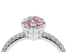 Fancy Pink Marquise Cut Diamond Solitaire Ring Set in White gold with Multi-Row Round Pavé Band and Prong Setting