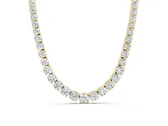 Round Diamond Tennis Necklace Set in Yellow gold with Prong Setting
