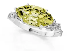Fancy Yellow Marquise Cut Diamond Ring Set in Platinum with Scattered Round Accents