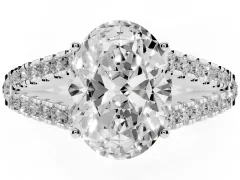 Oval Cut Diamond Split Shank Pavé Engagement Ring Set in Silver with Prong-Held Center Stone