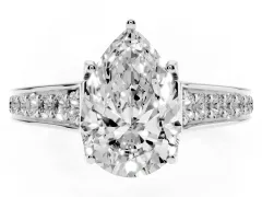 Pear Cut Diamond Solitaire Pavé Engagement Ring Set in Silver with Prong Setting