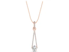 Round Diamond Pavé Triangle Pendant Set in Rose gold with V-Prong Center