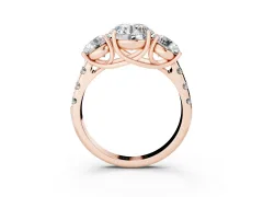 Round Cut Diamond Three-Stone Ring Set in Rose gold with Pavé Band