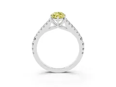 Fancy Yellow Marquise Cut Diamond Split Shank Pavé Engagement Ring Set in White gold with Prong-Held Center Stone