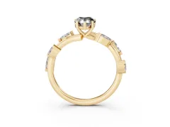 Fancy Black Pear Cut Diamond Solitaire Ring Set in Yellow gold with Twisted Marquise Accent Band