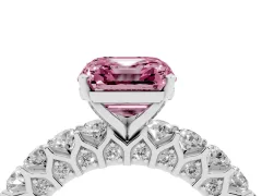 Fancy Pink Asscher Cut Diamond Solitaire Ring Set in Silver with Shared Prong Pavé Band