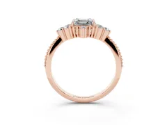 Asscher Cut Diamond Cluster Ring Set in Rose gold with Beaded Band