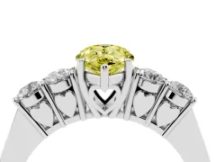 Fancy Yellow Pear Cut Diamond Five-Stone Prong Set Band Ring Set in White gold with Polished Band