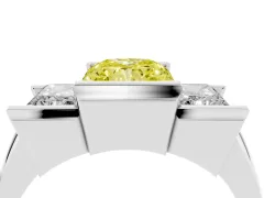 Fancy Yellow Radiant Cut Diamond Three-Stone Channel Set Ring Set in Platinum with Smooth Polished Band