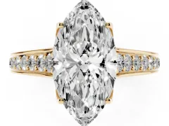 Marquise Cut Diamond Solitaire Pavé Engagement Ring Set in Yellow gold with Prong Setting
