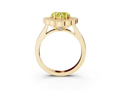 Fancy Yellow Heart Cut Diamond Cluster Halo Ring Set in Yellow gold with Milgrain Bezel Accents and Plain Band