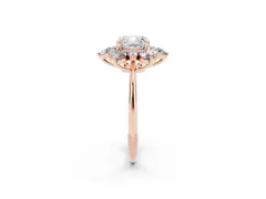 Cushion Cut Diamond Cluster Halo Ring Set in Rose gold with Solitaire Band and Prong Setting