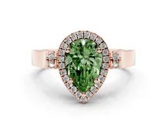 Fancy Green Pear Cut Diamond Halo Ring Set in Rose gold with Pavé-Lined Split Shank Band