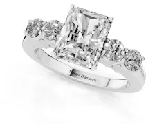 Radiant Cut Diamond Five-Stone Prong Set Band Ring Set in Silver with Polished Band