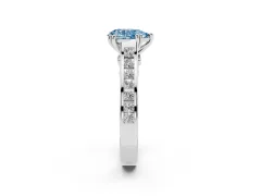 Fancy Blue Pear Cut Diamond Channel Set Solitaire Engagement Ring Set in Silver with Prong Setting