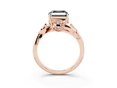 Fancy Black Asscher Cut Diamond Solitaire Twist Engagement Ring Set in Rose gold with Pavé Leaf Accents