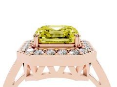 Fancy Yellow Asscher Cut Diamond Halo Ring Set in Rose gold with Accent-Lined Split Shank and Prong Setting