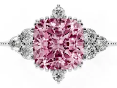 Fancy Pink Cushion Cut Diamond Cluster Ring Set in White gold with Beaded Band