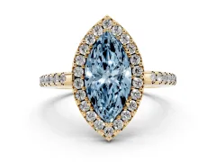 Fancy Blue Marquise Cut Diamond Pavé Halo Ring Set in Yellow gold with Prong Setting