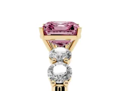 Fancy Pink Asscher Cut Diamond Five-Stone Prong Set Ring Set in Yellow gold with Classic Band