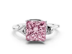 Fancy Pink Princess Cut Diamond Solitaire Ring Set in Silver with Polished Twist Band