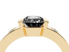 Fancy Black Emerald Cut Diamond Channel-Set Band Ring Set in Yellow gold with Bezel Prong Setting