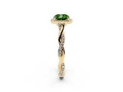 Fancy Green Cushion Cut Diamond Halo Twist Band Solitaire Ring Set in Yellow gold with Prong Setting