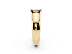 Radiant Cut Diamond Bezel Solitaire Ring Set in Yellow gold with Wide Band