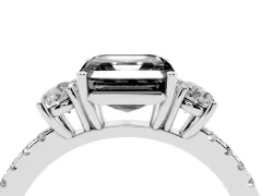 Fancy Black Asscher Cut Diamond Three-Stone Ring Set in Silver with Pavé Band and Graduated Sides