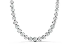 Round Brilliant Diamond Tennis Necklace Set in Silver with Prong-Set Line