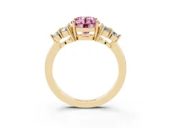 Fancy Pink Round Cut Diamond Solitaire Ring Set in Yellow gold with Cluster Accents on Each Side